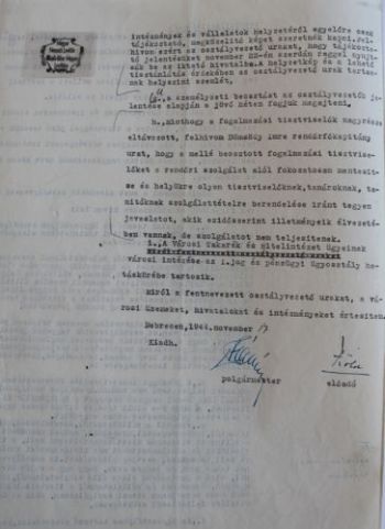 Vásáry István polgármester határozata a közigazgatás újbóli felállításáról IV.